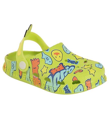 Yellow Bee Duck & Text Print Clogs - Green