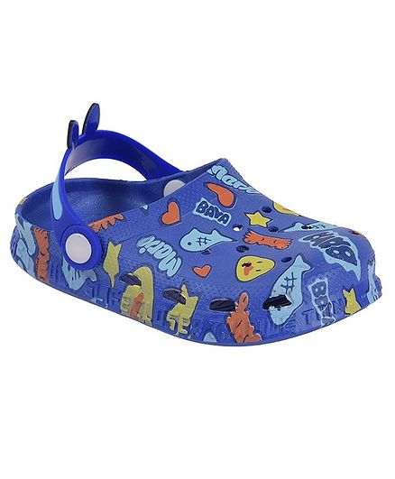 Yellow Bee Duck & Text Print Clogs - Blue