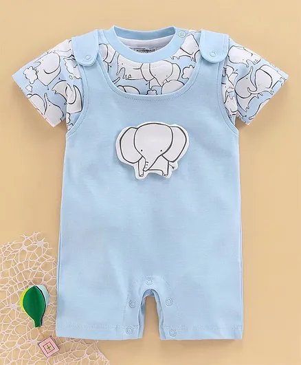 Wonderchild Short Sleeves Elephant Print Tee With Romper - Blue