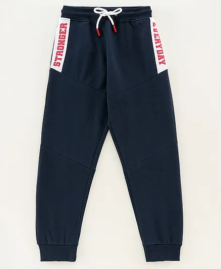 Pine Kids Full Length 100 % Organic & Biowash Lounge Pant With Drawstring Stronger Print- Dark Blue