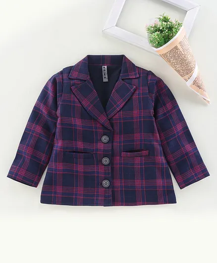 Enfance Full Sleeves Checked Jacket - Blue