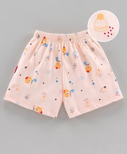Child World Cotton Shorts Teddy Print - Peach