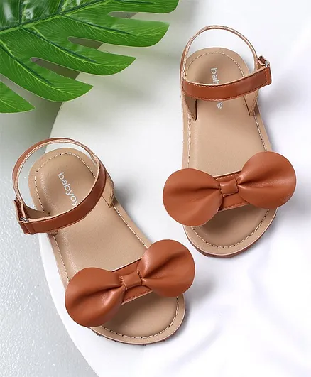 Babyoye Sandals with Backstrap Bow Detail - Tan