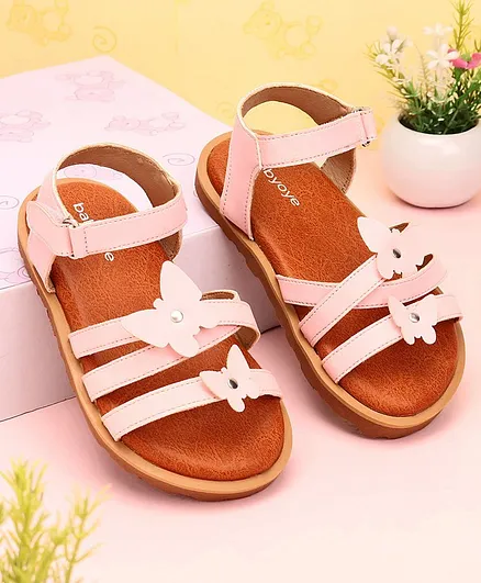Babyoye Sandals With Velcro Closure Butterfly Applique - Pink