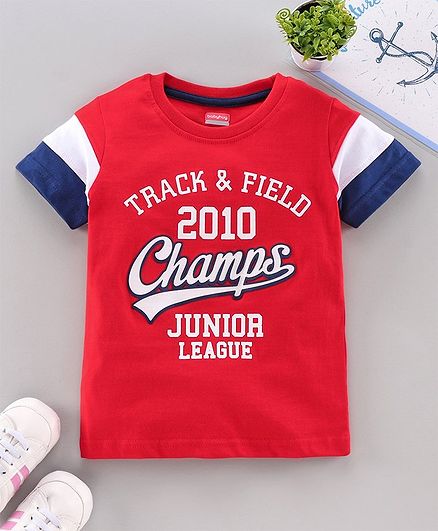 Babyhug Half Sleeves Biowashed T-Shirt Text Print - Red