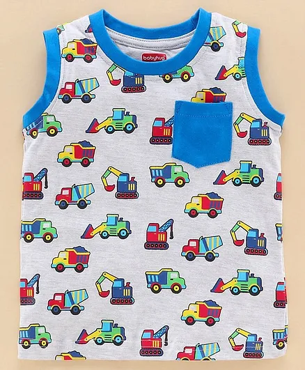 Babyhug Sleeveless Biowash T-Shirt Vehicle Print - Multicolor