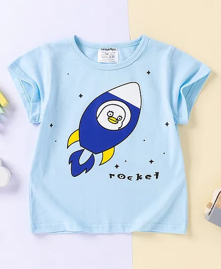 Kookie Kids Half Sleeves Tee Rocket Print - Blue