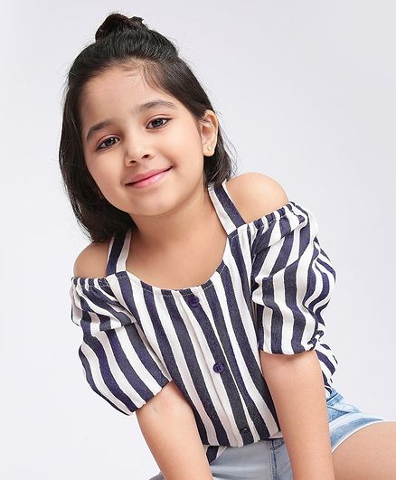 Babyhug Off-Shoulder Top Striped - Navy Blue