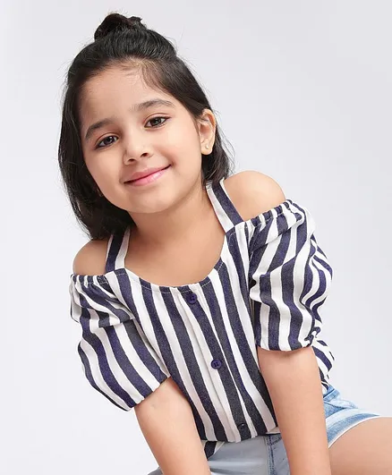 Babyhug Off-Shoulder Top Striped - Navy Blue