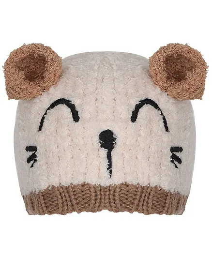 Tiekart Warm Baby Animal Face Design Cap - Circumference 40cm - Off White & Beige