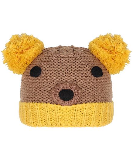 Tiekart Warm Animal Face Design Cap - Circumference 38cm - Yellow & Brown