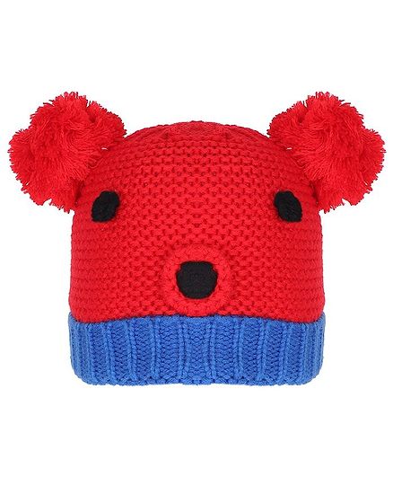 Tiekart Warm Animal Face Design Cap - Circumference 38cm - Red & Blue