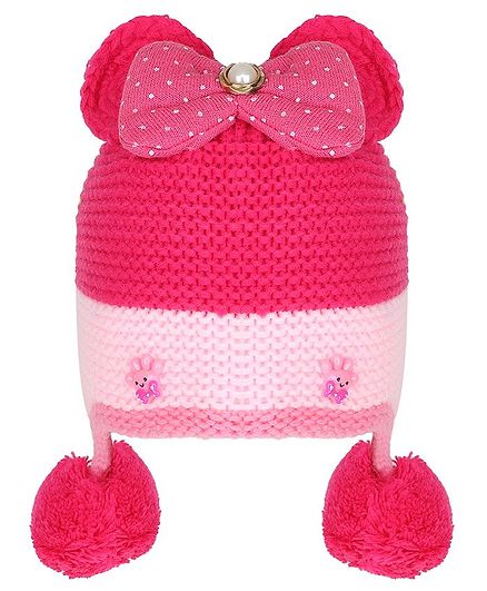 Tiekart Bow Design Warm Baby Cap - Circumference 44cm - Pink