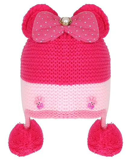 Tiekart Bow Design Warm Baby Cap - Circumference 44cm - Pink