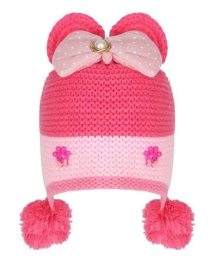 Tiekart Bow Design Warm Baby Cap - Circumference 44cm - Pink