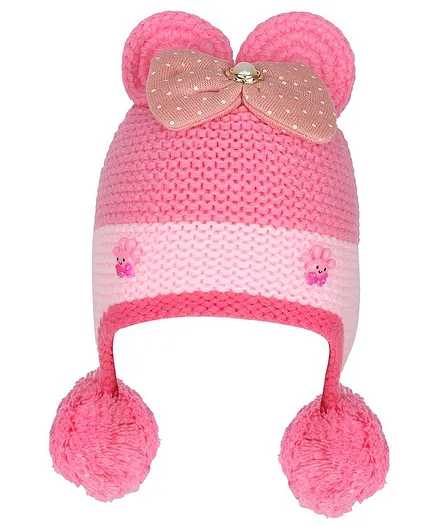 Tiekart Bow Embellished Warm Baby Cap - Pink