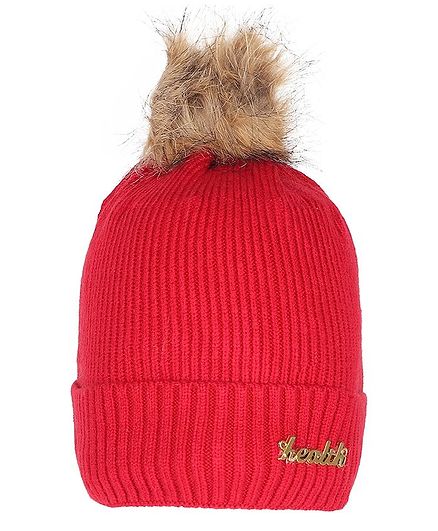 Tiekart Fur Cluster Design Warm Baby Cap - Red