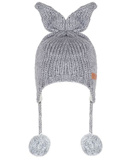 Tiekart Bunny Ear Applique Pom Pom Detailing Cap - Grey