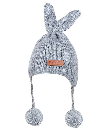 Tiekart Bunny Ear Applique Pom Pom Detailing Cap - Grey