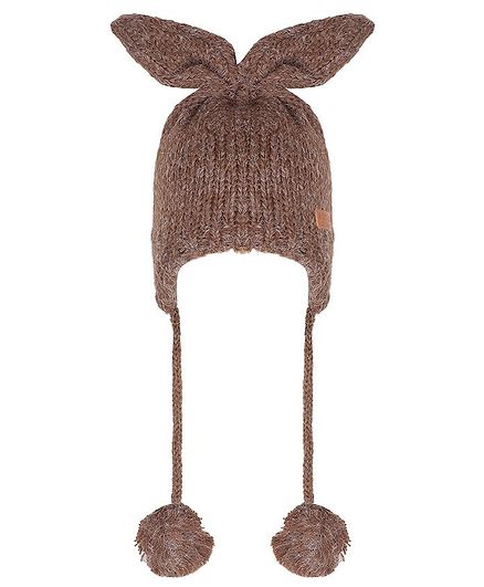 Tiekart Bunny Ear Applique Pom Pom Detailing Cap - Brown