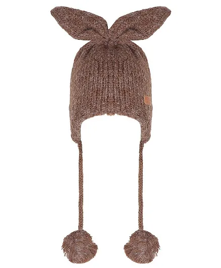 Tiekart Bunny Ear Applique Pom Pom Detailing Cap - Brown