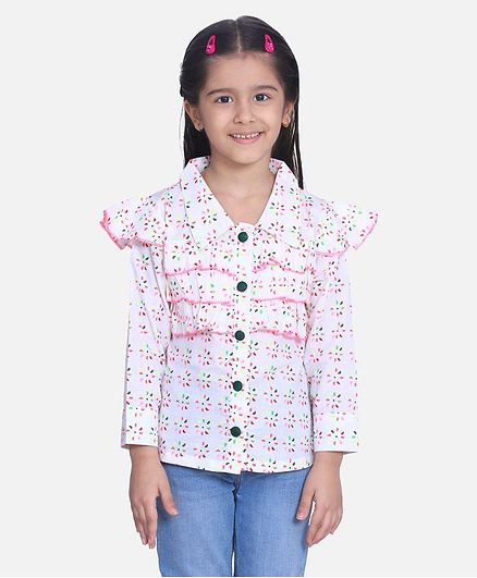 Cutiekins Full Sleeves Droplet Printed Shirt Style Top - White