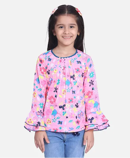 Cutiekins Full Sleeves Floral Print Top - Light Pink