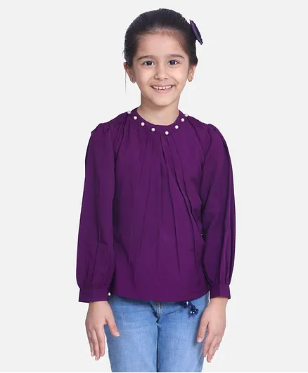 Cutiekins Full Sleeves Pearl Neckline Detailing Top - Purple