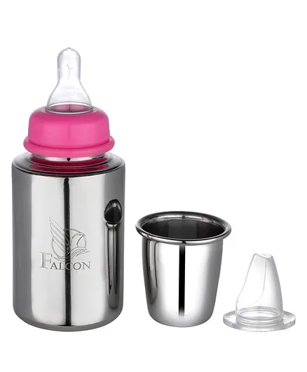 Falcon Narrow Mouth Stainless Steel Feeding Bottle Pink - 200 ml