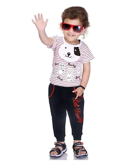 Kooka Kids Half Sleeves Dog Patch Tee With Joggers - Red
