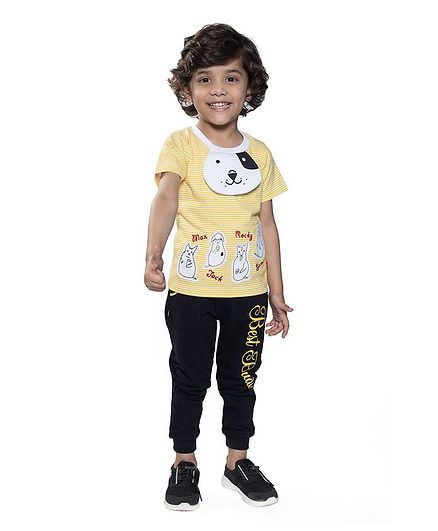 Kooka Kids Half Sleeves Dog Patch Tee With Joggers - Yellow