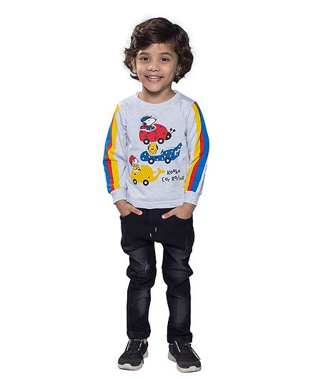 Kooka Kids Full Sleeves Dog Driving Car Patch Detailing Tee With Pants - Multi Colour