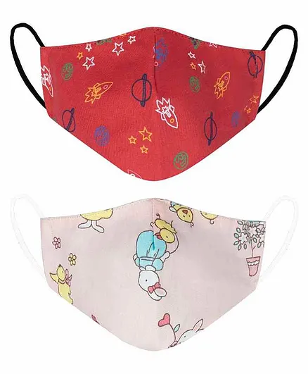 VEA Kids 3 Ply Cotton Face Masks Space Print Pack of 2 - Beige