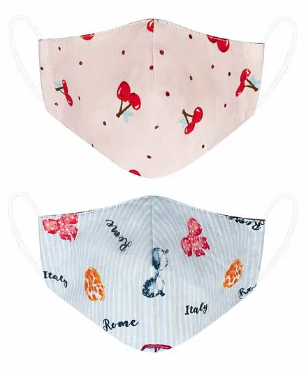 VEA Kids 5 Layered Filtration Soft Cotton Reusable Face Mask Dino & Animal Print Blue - Pack of 2