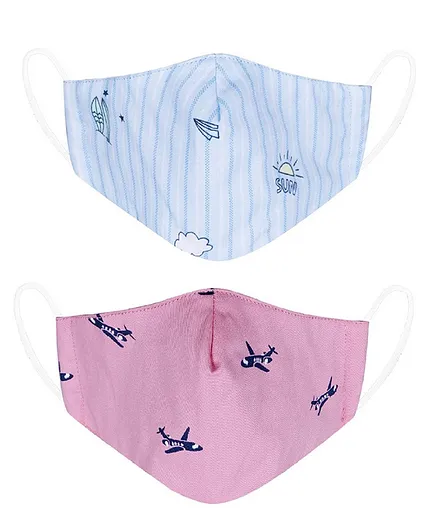 VEA Kids 5 Layered Filtration Soft Cotton Reusable Face Mask Super Anchor & Space Print Blue Red - Pack of 2