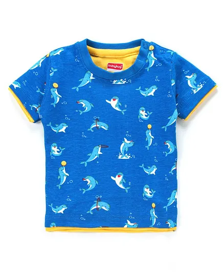 Babyhug Half Sleeves Biowashed Tee - Blue