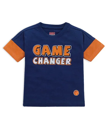 Babyhug Half Sleeves Biowashed Tee Game Changer Print - Blue