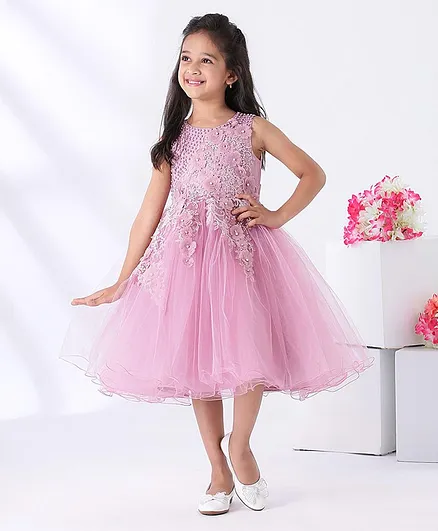Mark & Mia Sleeveless Floral & Bead Embellished Frock - Rose Pink