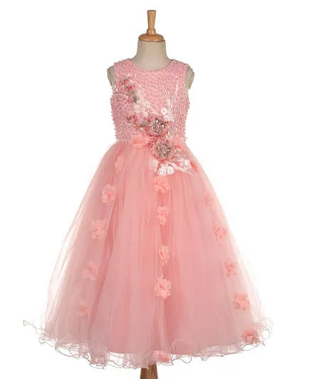 Mark & Mia Sleeveless Party Frock Floral Embellished - Pink