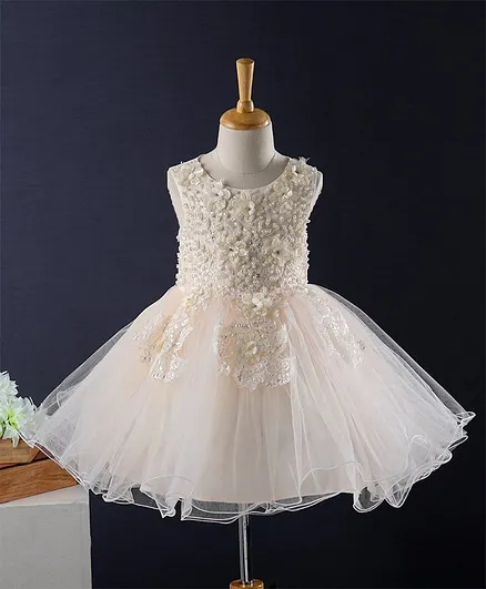 Mark & Mia Sleeveless Party Frock with Pearl & Floral Bodice - Cream