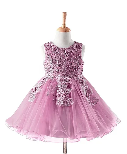 Mark & Mia Sleeveless Party Frock Floral Embellished - Pink