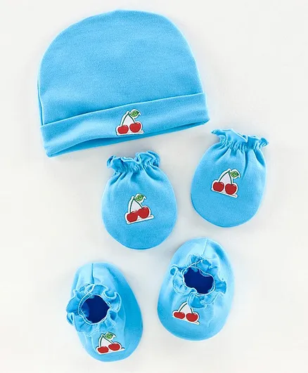 Ben Benny Cap Mittens & Booties Set Cherry Patch Blue - Diameter 11 cm