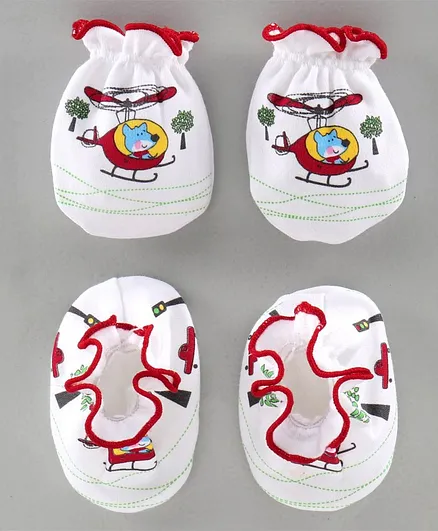 Ben Benny Mittens & Booties Helicopter Print - White