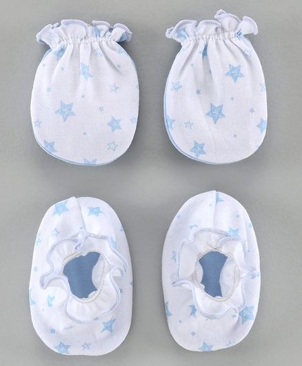 Ben Benny Mittens and Booties Set Star Print - Blue