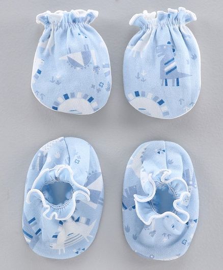 Ben Benny Mittens and Booties Set Animal Print - Blue