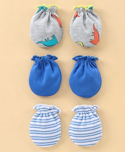 Ben Benny Solid & Printed Mittens Pack of 3 - Blue Grey