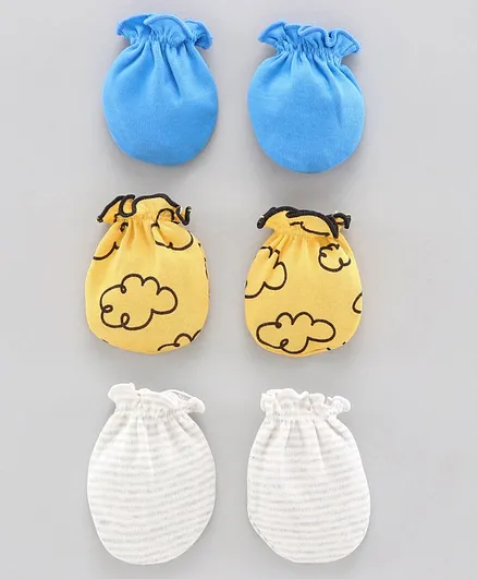 Ben Benny Solid & Printed Mittens Set of 3 Pairs - Blue Yellow