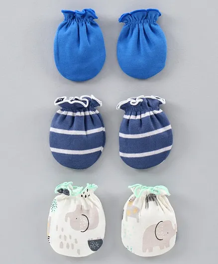 Ben Benny Solid & Printed Mittens Pack of 3 - Blue White