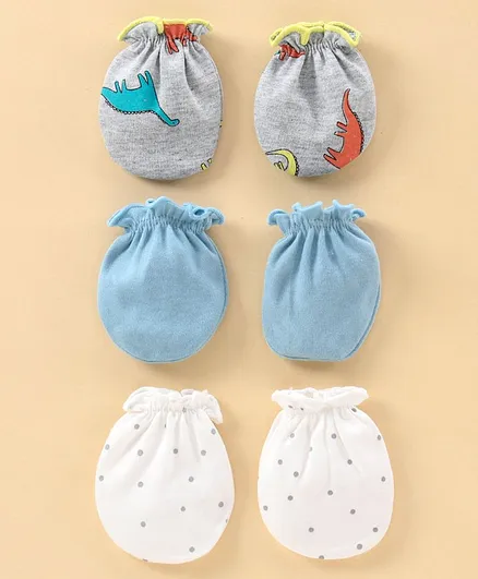 Ben Benny Solid & Printed Mittens Pack of 3 - Blue Grey White