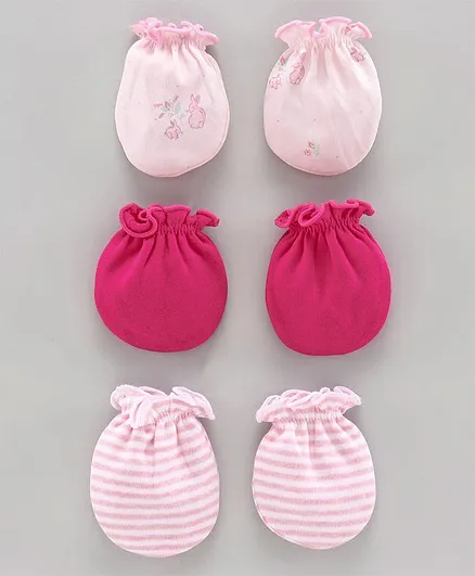 Ben Benny Solid & Printed Mittens Set of 3 Pairs - Pink